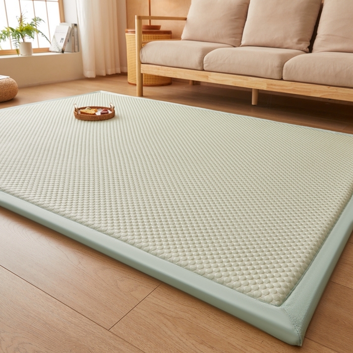 91家纺网 家纺一手货源 找家纺 阿亮家居 2025新款包边工艺凉感冰藤地铺睡垫系列凉席地垫 凉豆豆绿