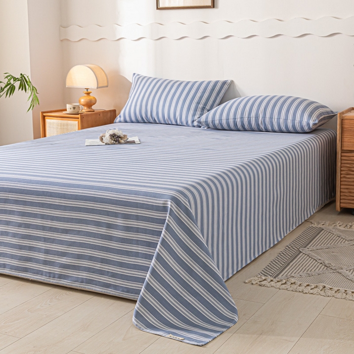 91家纺网 家纺一手货源 找家纺 瑞禾家纺（原阿亮） 2025新款原棉老粗布床单系列 简约生活蓝