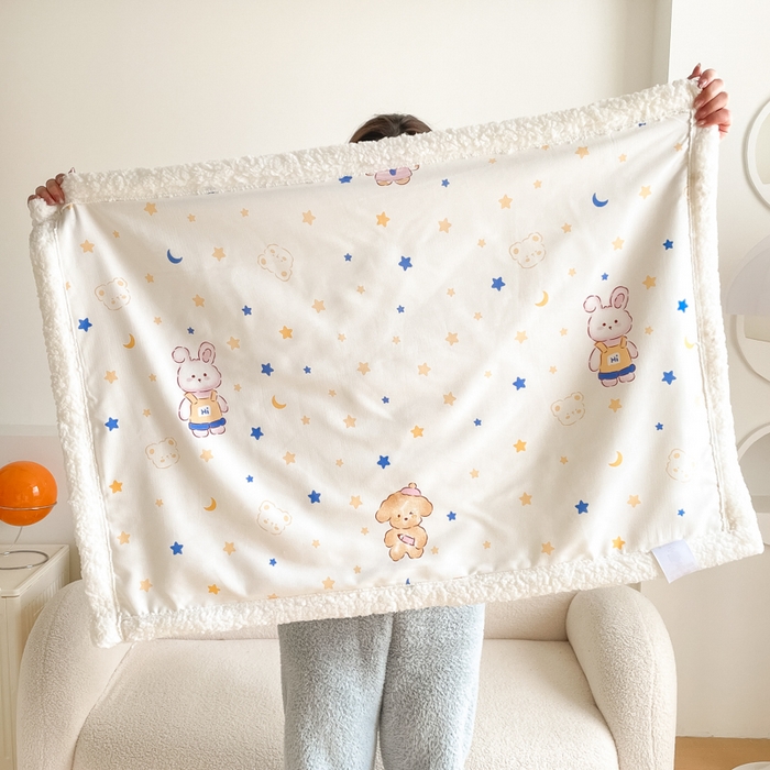 91家纺网 家纺一手货源 找家纺 857家居 2025新款双层针织纱羊羔绒毛毯 动物乐园