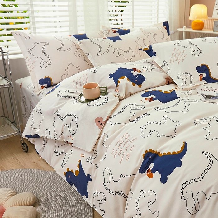 91家纺网 家纺一手货源 找家纺 名优家纺 2025新款A类全棉纯棉韩版印花四件套 面包龙