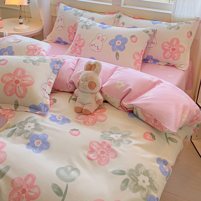 91家纺网 家纺一手货源 找家纺 拾物记 2025新款A类无荧光全喷气全棉12868四件套 花间小兔