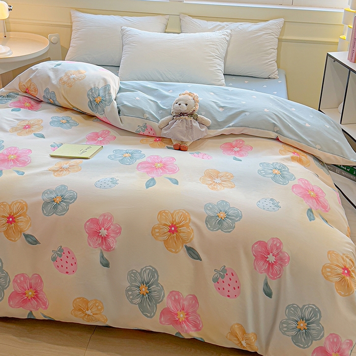 91家纺网 家纺一手货源 找家纺 拾物记 2025新款A类无荧光全喷气全棉12868单被套 茉莉草莓