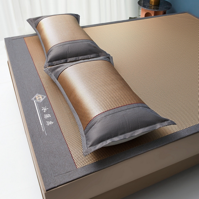 91家纺网 家纺一手货源 找家纺 琪琪阁 2026新款冰藤三明治凉席 星星-深咖