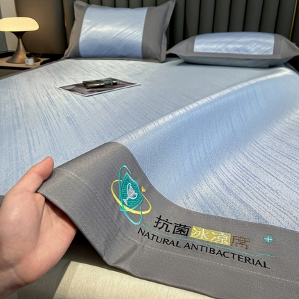 阿亮家居 2025新款凉席冰丝席三明治宽包边刺绣款粗冰丝凉席 流星雨-紫灰