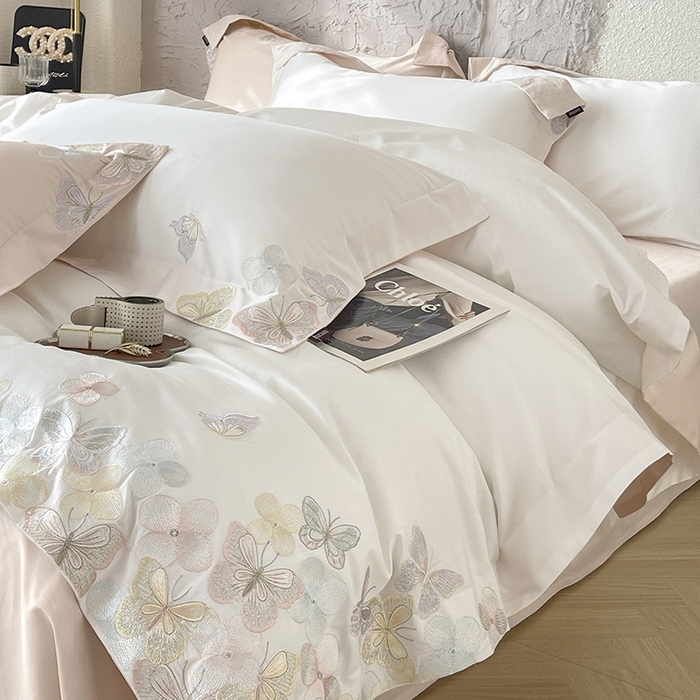 91家纺网 家纺一手货源 找家纺 （总）春夏A类长绒棉夹棉床盖床笠四件套全棉纯棉纯色绗绣四季款保护罩高级感床上用品