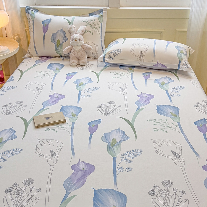 91家纺网 家纺一手货源 找家纺 拾物记 2025新款A类无荧光全喷气全棉12868单床笠 青花