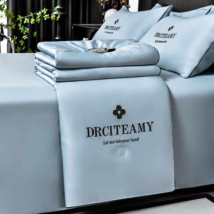 91家纺网 家纺一手货源 找家纺 伊梵居 2025新款水洗真丝刺绣夏被四件套 梵花-海青