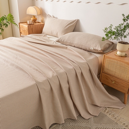 阿亮家居 2025新款原棉老粗布床单系列 千鸟格-米咖