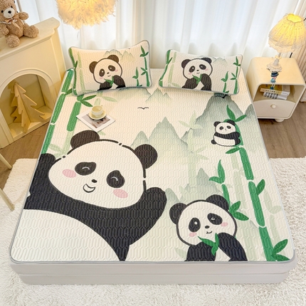 91家纺网 家纺一手货源 找家纺 希廷顿 2025新款大版印花乳胶凉席三件套 熊有成竹