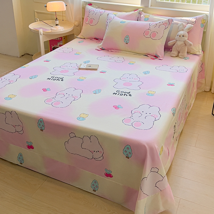 91家纺网 家纺一手货源 找家纺 拾物记 2025新款A类无荧光全喷气全棉12868单床单 可欣兔