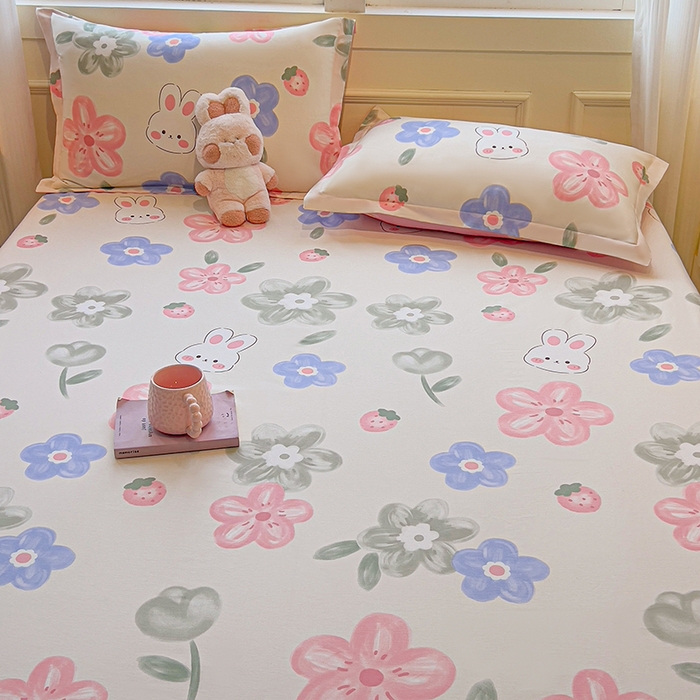 91家纺网 家纺一手货源 找家纺 拾物记 2025新款A类无荧光全喷气全棉12868单床笠 花间小兔