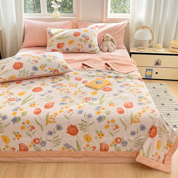 91家纺网 家纺一手货源 找家纺 寐眠 2025新款全棉印花夏被 夏被四件套 花间