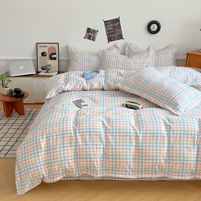 91家纺网 家纺一手货源 找家纺 罗菲尼酒店用品 2025新款磨毛亲肤飞边款四件套 多彩格