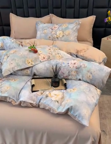 91家纺网 家纺一手货源 找家纺 竹合 2025新款数码印花轻奢凉感四件套 希雅咖