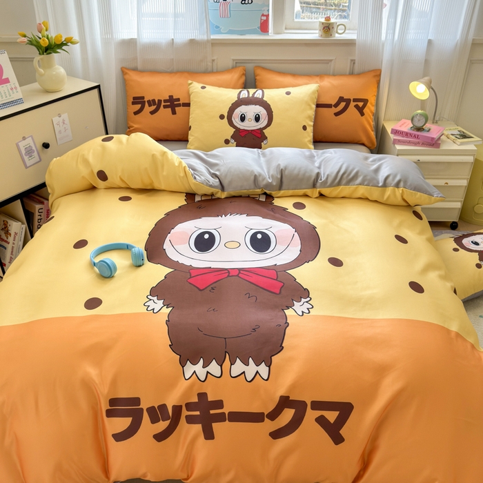 91家纺网 家纺一手货源 找家纺 摩卡（乐趣） 2025新款水洗真丝数码印花卡通兔系列四件套 薯饼兔