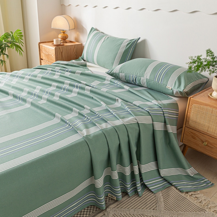 91家纺网 家纺一手货源 找家纺 阿亮家居 2025新款原棉老粗布床单系列 气质绿