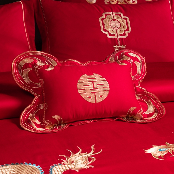 91家纺网 家纺一手货源 找家纺 慕她家纺 慕她婚庆四件套大红色磨毛亲肤棉刺绣结婚工艺款床上用品 挚恋龙凤