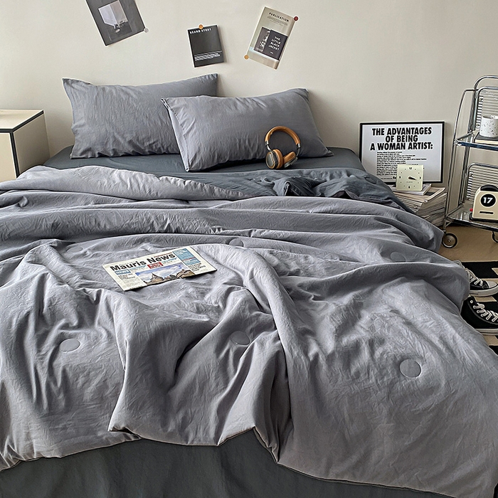 91家纺网 家纺一手货源 找家纺 益多眠 2026新款水洗棉夏被四件套 烟灰+深灰