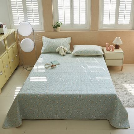 91家纺网 家纺一手货源 找家纺 舒居家纺 2025新款双面全棉酵素砂洗床盖 花睿--青草绿