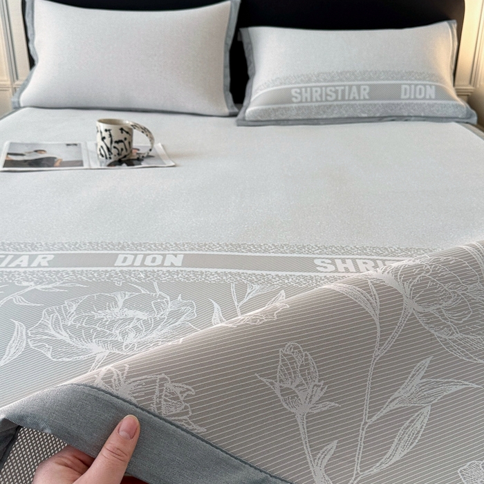 91家纺网 家纺一手货源 找家纺 慕尚家纺 2025春夏新款凉感冰丝提花凉席三件套 水仙 灰