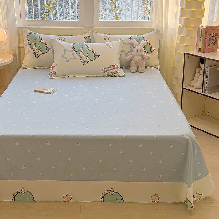 91家纺网 家纺一手货源 找家纺 拾物记 2025新款A类无荧光全喷气12868全棉B版单床单 恐龙乐园B版