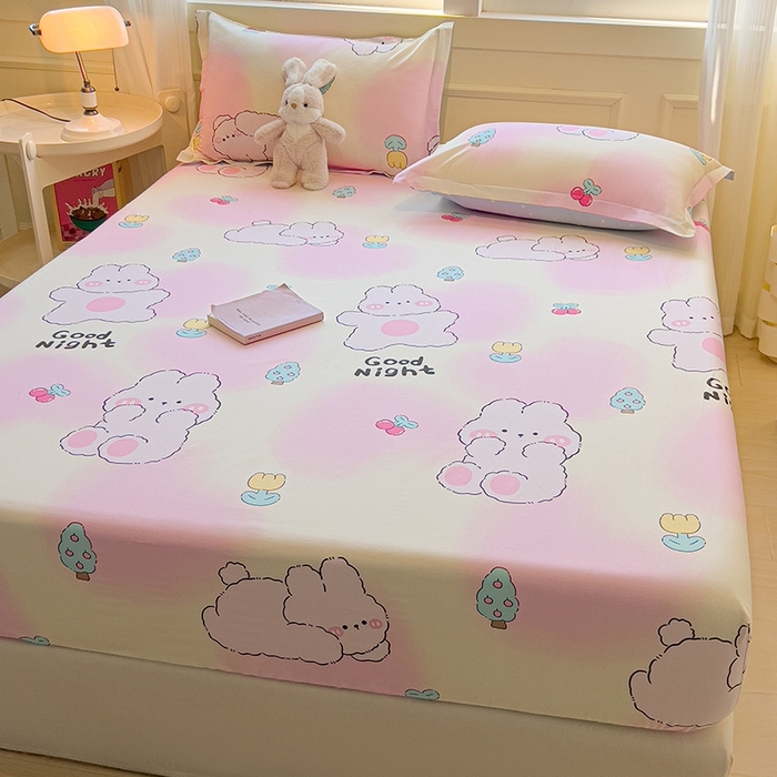 91家纺网 家纺一手货源 找家纺 拾物记 2025新款A类无荧光全喷气全棉12868单床笠 可欣兔