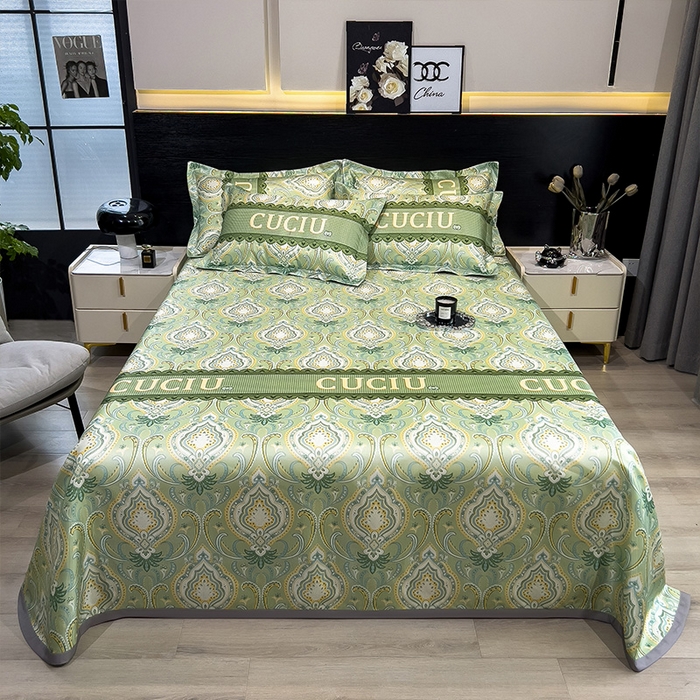 91家纺网 家纺一手货源 找家纺 柏薇 2025新款冰丝床单款凉席三件套系列 春夏绿