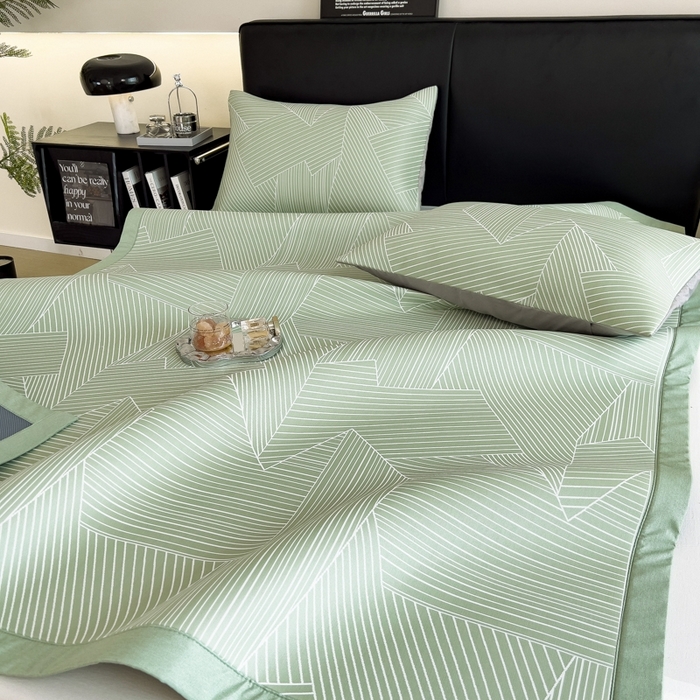 91家纺网 家纺一手货源 找家纺 慕尚家纺 2025春夏新款凉感冰丝提花凉席三件套 提花席 直线绿