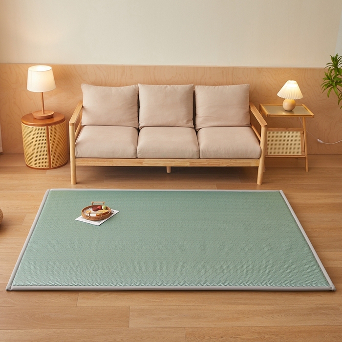 91家纺网 家纺一手货源 找家纺 阿亮家居 2025新款包边工艺凉感冰藤地铺睡垫系列凉席地垫 冰丝饼干绿