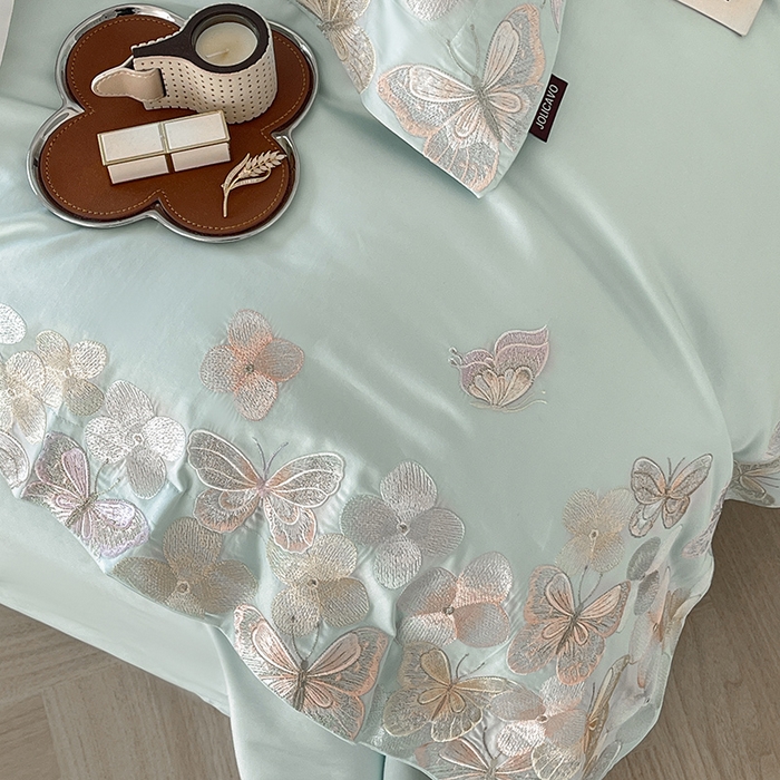 91家纺网 家纺一手货源 找家纺 春夏A类长绒棉夹棉床盖床笠四件套全棉纯棉纯色绗绣四季款保护罩高级感床上用品 茉婉-茶绿