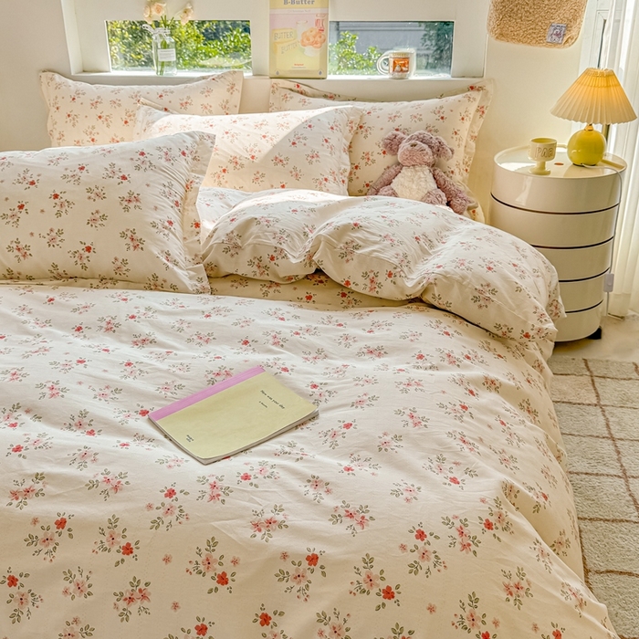 91家纺网 家纺一手货源 找家纺 名优家纺 2025新款A类全棉纯棉韩版印花四件套 四季飘香-粉