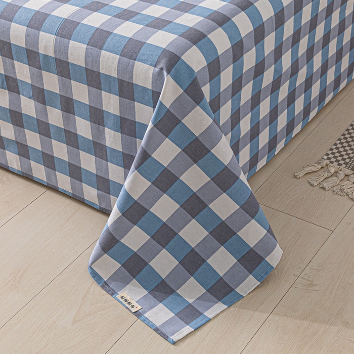 91家纺网 家纺一手货源 找家纺 阿亮家居 2025新款原棉老粗布床单系列 蓝格子