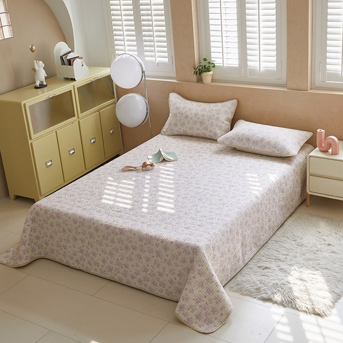 91家纺网 家纺一手货源 找家纺 舒居家纺 2025新款双面全棉酵素砂洗床盖 洛琳-粉