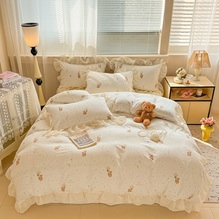 91家纺网 家纺一手货源 找家纺 （总）芯贝儿 2025新款提花针织水洗m双层纱床盖四件套