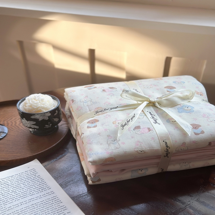 91家纺网 家纺一手货源 找家纺 吉象双层纱叠拍四件套 泡芙狗狗