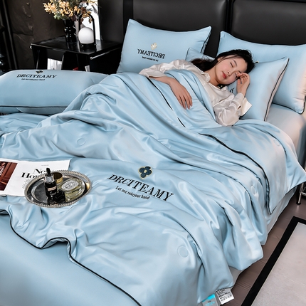 伊梵居 2025新款水洗真丝刺绣夏被四件套 梵花-海青