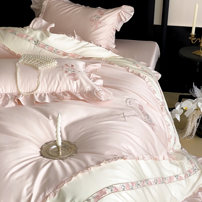 91家纺网 家纺一手货源 找家纺 MIU缪家居 2025新款100支全棉四件套-洛丽塔 洛丽塔-粉