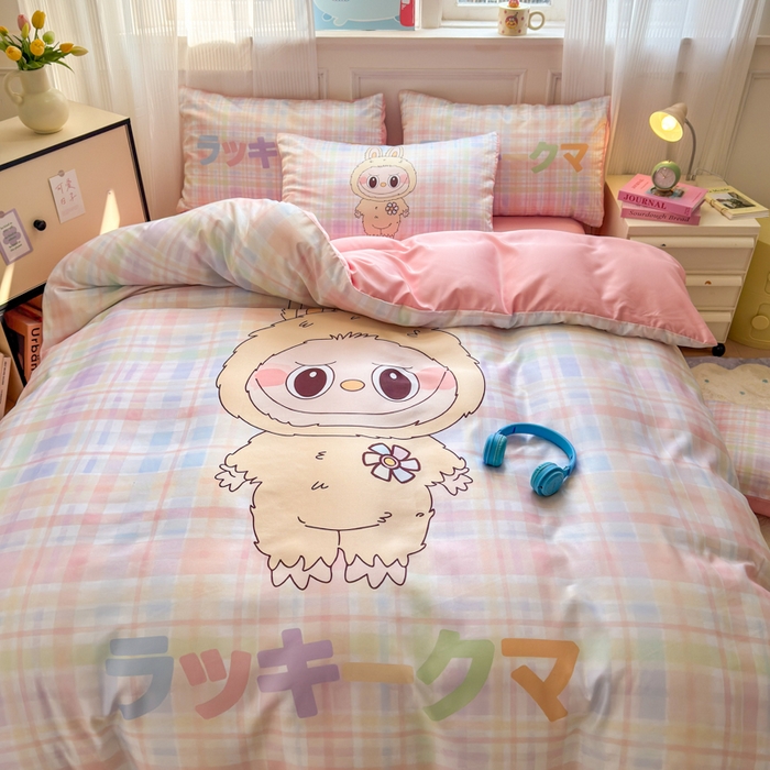 91家纺网 家纺一手货源 找家纺 摩卡（乐趣） 2025新款水洗真丝数码印花卡通兔系列四件套 啾咪兔