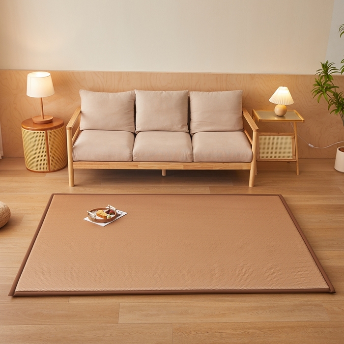 91家纺网 家纺一手货源 找家纺 阿亮家居 2025新款包边工艺凉感冰藤地铺睡垫系列凉席地垫 冰丝饼干咖