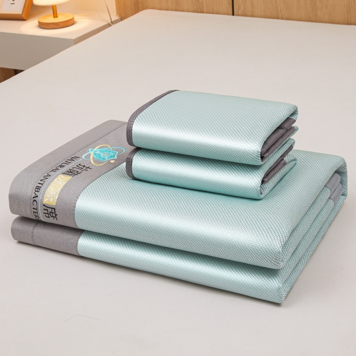 91家纺网 家纺一手货源 找家纺 阿亮家居 2025新款冰藤席凉席三件套包边抗菌刺绣款冰藤凉席 绿色-床席款