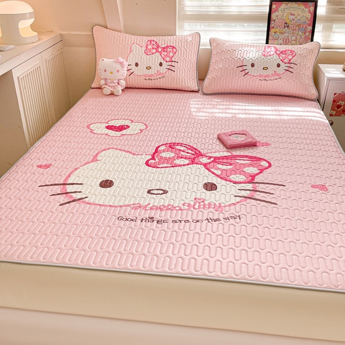 91家纺网 家纺一手货源 找家纺 金爱家 2025新款三丽鸥乳胶凉席大版床笠款 床笠款-粉梦kt