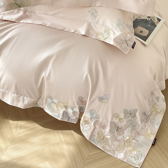 91家纺网 家纺一手货源 找家纺 直播爆款A类100支长绒棉夹棉床盖床笠四件套全棉纯棉床单加厚高端重工刺绣四季款床上用品 茉婉-颜粉