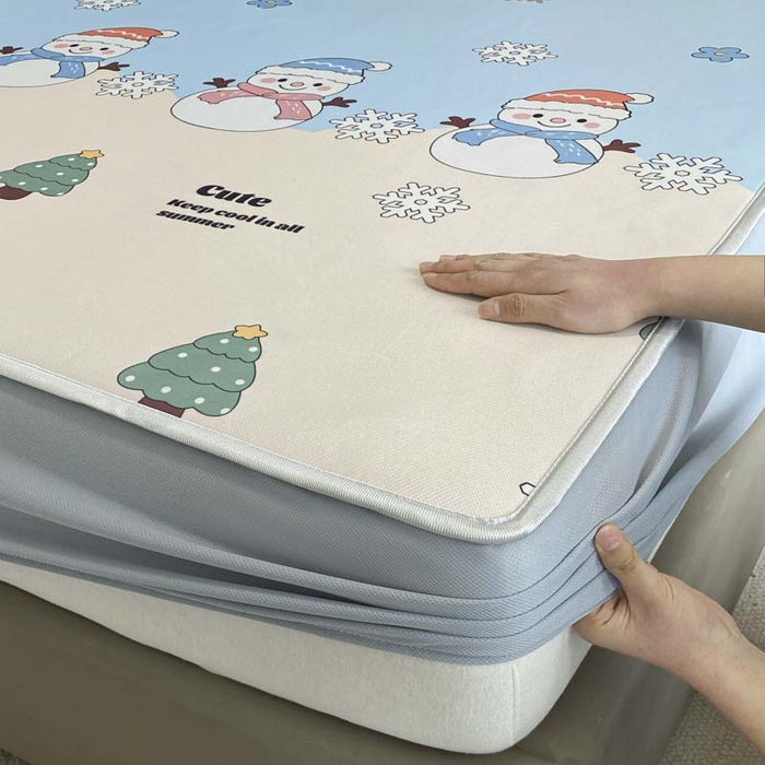 91家纺网 家纺一手货源 找家纺 2025新款印花冰丝凉席反面无纺布 冰丝-床笠款-心愿树