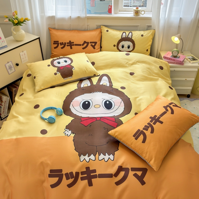 91家纺网 家纺一手货源 找家纺 摩卡（乐趣） 2025新款水洗真丝数码印花卡通兔系列四件套 薯饼兔