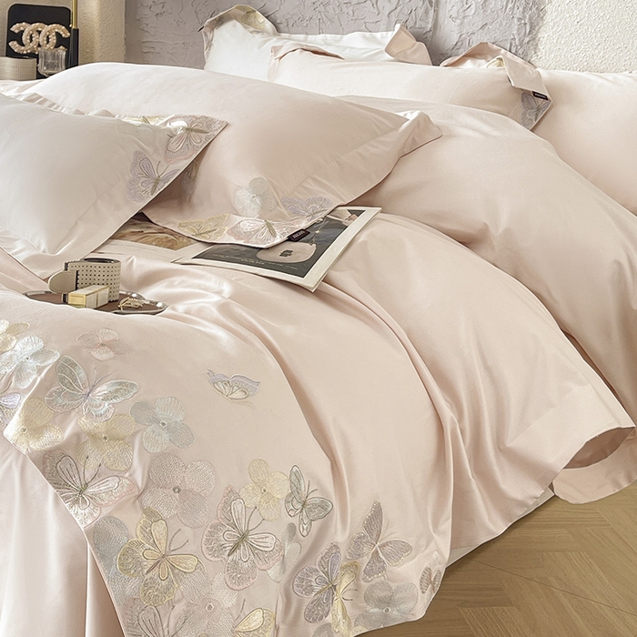 91家纺网 家纺一手货源 找家纺 春夏A类长绒棉夹棉床盖床笠四件套全棉纯棉纯色绗绣四季款保护罩高级感床上用品 茉婉-颜粉