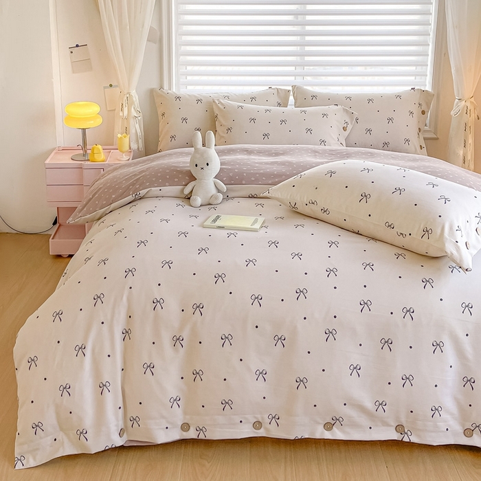 91家纺网 家纺一手货源 找家纺 星窝家纺 2025新款纽扣款水洗棉印花四件套 初昕咖