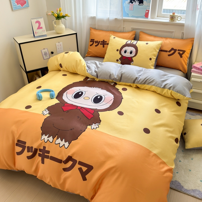 91家纺网 家纺一手货源 找家纺 摩卡（乐趣） 2025新款水洗真丝数码印花卡通兔系列四件套 薯饼兔