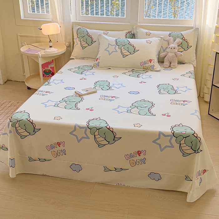 91家纺网 家纺一手货源 找家纺 拾物记 2025新款A类无荧光全喷气全棉12868单床单 恐龙乐园