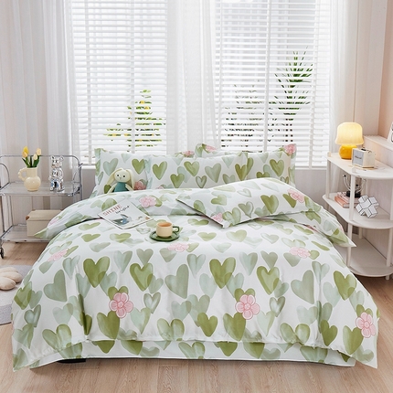 名优家纺 2025新款A类全棉纯棉韩版印花四件套 小甜心-绿色
