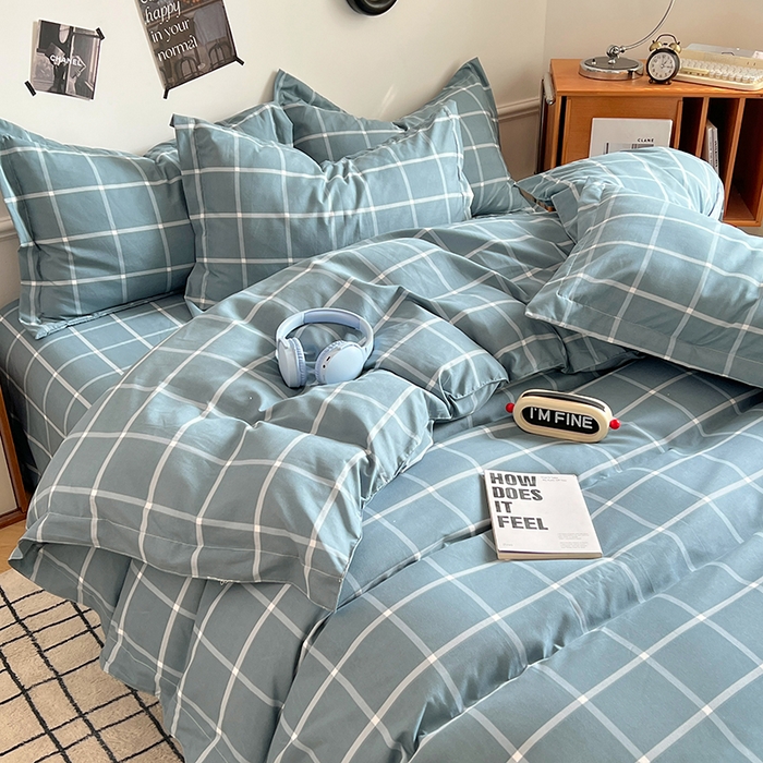 91家纺网 家纺一手货源 找家纺 罗菲尼酒店用品 2025新款磨毛亲肤飞边款四件套 优雅蓝格